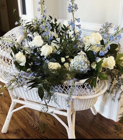 Baby In Bloom Boy Baby Shower Theme, Blue Baby Shower Flowers, Boy Baby Shower Flowers, Baby In Bloom Baby Shower Theme Boy, Baby In Bloom Boy Shower Ideas, Baby In Bloom Shower Ideas Boy, Baby Shower Floral Arrangements, Baby In Bloom Boy, Antique Stroller