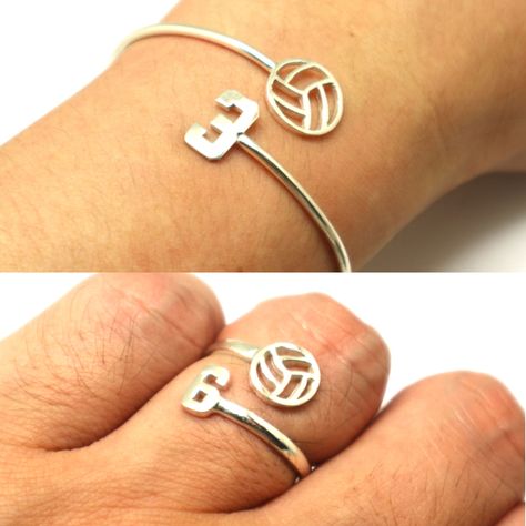 "Unique gift for Volleyball Coach and Moms. 925 Silver Custom Volleyball Number Ring and Bracelet. Personalized your own volleyball favorite number. Base Material: Sterling Silver Depth: 27 mm Thickness: 1.40mm ( app ) Ring Sizes: US 4 - 14 Bracelet Wrist Size: 5'' - 8.5'' Inches Metal Stamped: 925 If you need the item urgently, please contact us for Express Mail. There are extra cost for Express service. You'll receive Order Shipped Email from us when your item is completed and shipped. SPECIAL Volleyball Bracelets, Volleyball Jewelry, Custom Volleyball, Best White Elephant Gifts, Volleyball Coach, Favorite Number, Ring And Bracelet, Volleyball Inspiration, Volleyball Tips