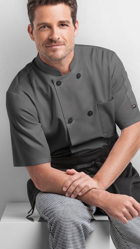 Exclusive to ChefUniforms.com, On the Line has value chef coats at affordable prices. The executive chef uniforms for men & women are waiting. Chef Uniform Design Men, Chefs Uniform, Chef Coat Design, Barista Uniform, Chef Dress, Chef Coats, Chef Uniforms, Chef Aprons, Restaurant Uniforms