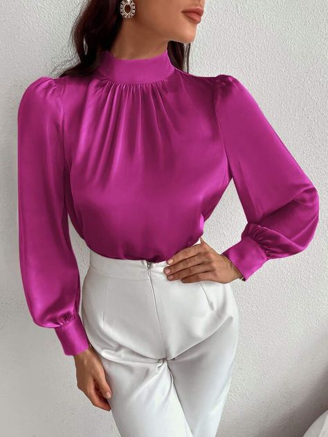 Flowy Romper, Evening Blouses, Coachella Dress, Satin Blouses, Puff Sleeve Blouse, Women Blouses, Satin Top, Fashion Blouse Design, Romper Dress