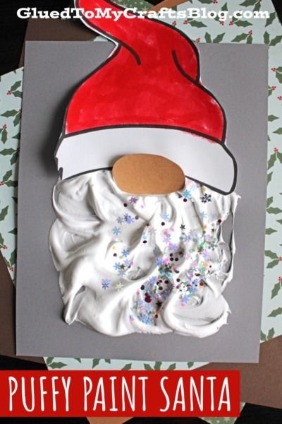 Puffy Paint Santa Gnome Craft Idea For Kids - Glued To My Crafts Santa Craft Toddler, Preschool Crafts December, Handprint Christmas Crafts For Toddlers, Santa Ornaments Diy For Kids, North Pole Crafts For Toddlers, Christmas Stocking Art For Kids, Gingerbread House Crafts For Toddlers, Christmas Preschool Crafts For Kids, Easy Christmas Crafts For Preschool