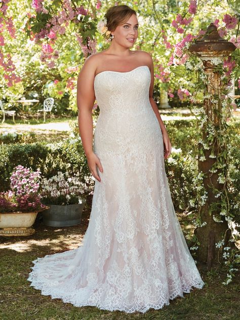 MARIAH - Rebecca Ingram. Featuring a scoop neckline and layers of floral lace appliqués and dotted tulle, this classic A-line is the epitome of timeless romance. Finished with corset closure, or covered buttons over zipper and inner corset closure. Mockingbird Bridal, Mori Lee Bridal, Wedding Gown Gallery, Rebecca Ingram, Madeline Gardner, Plus Size Wedding Gowns, Stella York, Back Wedding Dress, Mori Lee