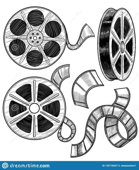 Film Reel Illustration, Movie Set Design, Film Drawing, Roll Of Film, Movie Reels, Film Reel, Film Reels, Movie Set, Industrial Design Sketch