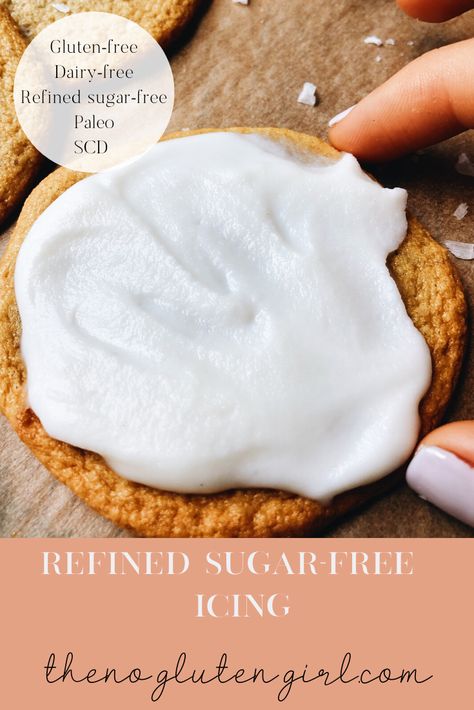 Refined Sugar-Free Coconut Butter Icing — The No Gluten Girl Coconut Sugar Frosting, No Refined Sugar Icing, Paleo Icing For Cookies, Coconut Milk Icing Recipe, Paleo Cookie Frosting, Coconut Butter Recipes Desserts, Healthy Icing For Cookies, Healthy Cookie Icing, Healthy Icing Recipe Clean Eating