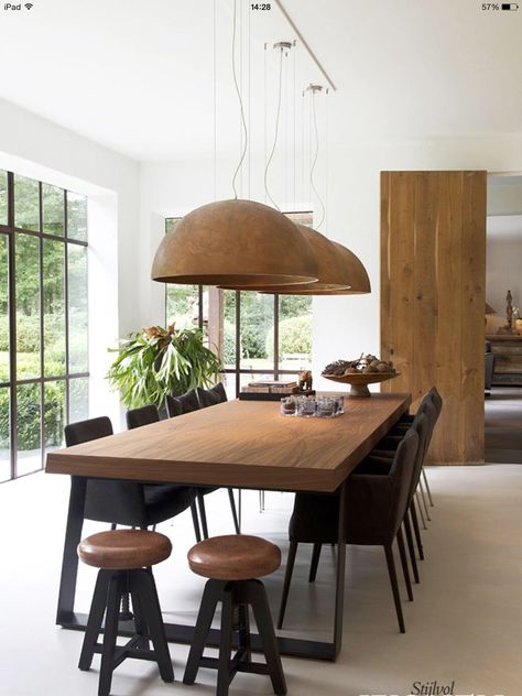 ***beautiful** Meja Industrial, Dinner Room, Dining Room Makeover, Dining Table Design, Wooden Dining Tables, Modern Dining Room, Dining Room Lighting, Dining Room Design, Home Fashion