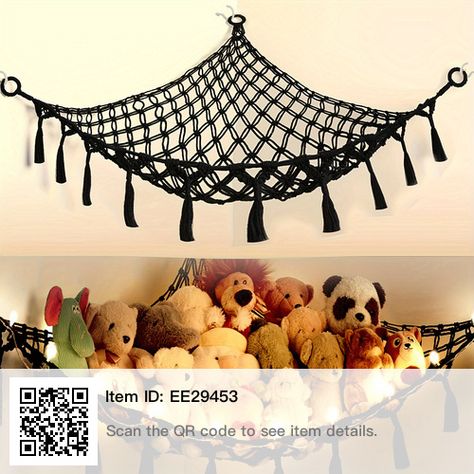 Cute House Accessories, Stuffed Animal Storage Adult, Stuffed Animal Organization, Hammock For Stuffed Animals, Storage Hammock, Black Stuffed Animal, Stuffed Animal Net, Stuffed Animal Holder, Net Hammock