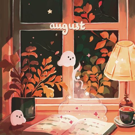 Happy August!! I have a magical ghost story scene for you that will hopefully put you in the mood for Autumn 🥹🍁 Join any time this month for these rewards! The sticker is especially cute this month, I kind of want to stick it on everything around me 👻 I was channeling my favorite colors and my favorite Procreate brushes from last year - I felt really happy drawing my “old way” with lots of textured lines and orange overlays. 🧡 October Autumn, Autumn Drawing, Whimsical Art Journal, October Ideas, Fall Drawings, Happy Drawing, Cute Fall Wallpaper, Autumn Illustration, Autumn Magic