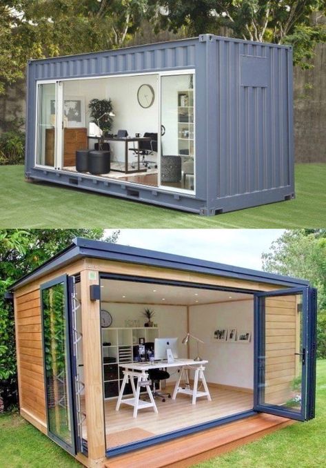 Shipping Container Sheds, Shipping Container Office, Container Home Designs, Hairstyles Pigtails, Container Office, Backyard Studio, Backyard Office, Building A Container Home, Backyard Sheds