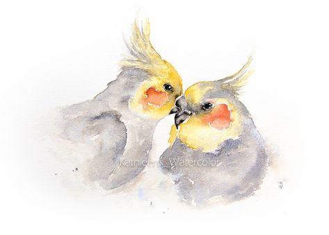 Free Real Time Tutorial - Cockatiels in Love - Watercolor Painting | Patreon Cockatiel Watercolor, Bird Watercolor Art, Tropical Watercolor, Bird Watercolor, Watercolor Paintings Tutorials, Easy Watercolor, Watercolor Bird, Birds Painting, Pencil Sketch