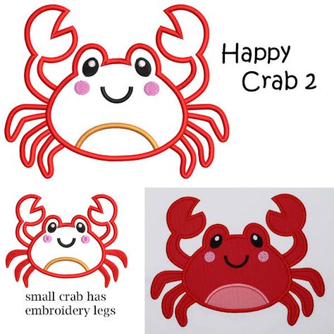 Happy Crab 2 Applique - 3 Sizes! - Products - SWAK Embroidery Applique for Kids Embroidery Applique, Beach Towel, Crab, Appliques, Make Me Smile, Little One, Machine Embroidery, Kids Rugs, For Kids