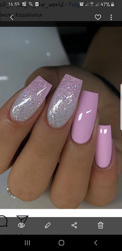 Nails Trending, Nails Valentines, Trending Nails, Valentine Nails, Pink Nail Art, French Acrylic Nails, Gift Valentine, Pink And Silver, Nail Designs Glitter