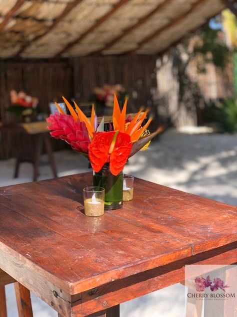 Cocktail Flower Arrangements, Tropical Bud Vase, Cocktail Centerpieces, Reception Florals, Tropical Centerpieces, Filipino Wedding, Tropical Wedding Decor, Tropical Flower Arrangements, Jamaica Wedding