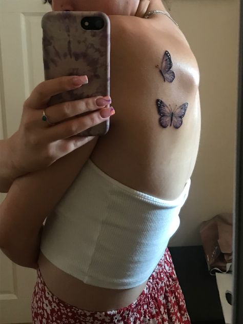 Butterfly Tattoo On Back Shoulder, Shoulder Butterfly Tattoo, Butterfly Tattoo Shoulder, Tattoo On Back Shoulder, Butterfly Shoulder Tattoo, Butterfly Tattoo On Back, Purple Butterfly Tattoo, Tattoo Zone, Butterflies Tattoo