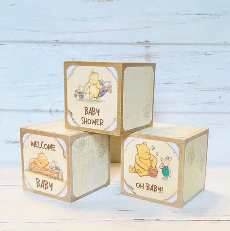 Winnie The Pooh Baby Shower - Wood Blocks - Vintage Pooh - Table Centerpieces - Nursery Decor - Baby Shower Decorations - 2 Inch Blocks by Booksonblocks on Etsy Winnie The Pooh Baby Shower Centerpieces, Winnie The Pooh Centerpieces, Winnie Poo, Wooden Baby Blocks, Vintage Pooh, Winnie The Pooh Baby Shower, Kids Story, Classic Pooh, Sweets Table