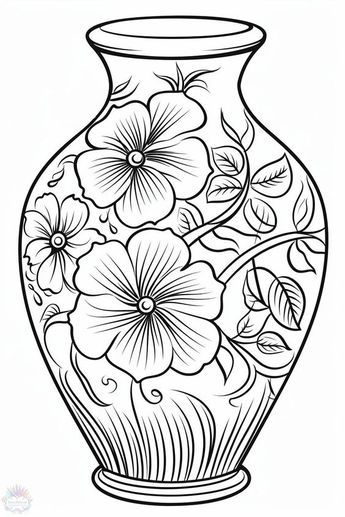 Vase Coloring Pages - Coloring Pages Vase Drawing Design, Flowers In Vase Drawing, Vase Coloring Pages, Collage Quilter, Flower Vase Drawing, Peta Konsep, Vase Drawing, Eye Sketch, Art Inspiration Painting