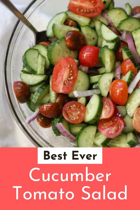 Cucumber And Tomato Salad, Cucumber And Tomato, Tomato Salad Recipes, Resep Salad, Mozzarella Salad, Cucumber Tomato Salad, Tomato Cucumber, Vinegar Dressing, Bbq Ideas