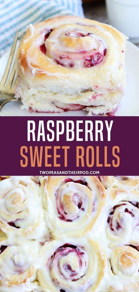 Turn your classic cinnamon roll into this deliciously yummy raspberry cream cheese sweet rolls recipe! Perfect for any occasions, this treat is perfect for brunch or as a dessert. Serve with glazed cream cheese frosting to hype up the flavor! Unique Flavor Combinations Sweets, Raspberry Recipes Savory, Fancy Baking Ideas, Raspberry Cheesecake Rolls, Fresh Raspberry Recipes Desserts, Desserts To Sell Ideas, Huckleberry Cinnamon Rolls, Spring Flavors Desserts, Quick Dessert Recipes For A Crowd