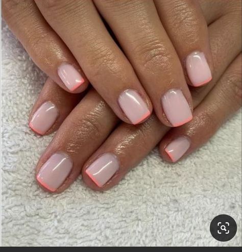 Subtle Biab Nails, Colored French Nails Square, Two Color French Tip Nails Square, French Nails With Color Line, Micro Manicure French, Pink French Manicure Nails Short, Micro Tip Nails, Short Micro French Nails, Coloured French Nails Tips Short