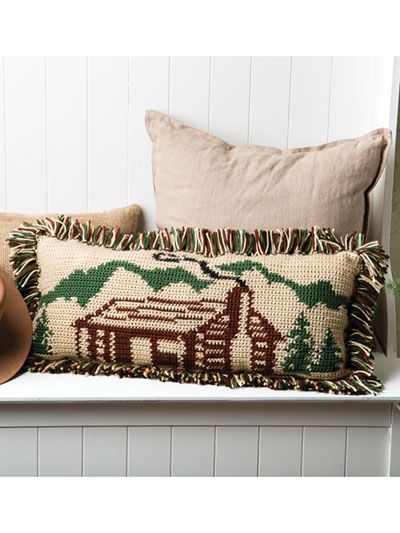 Crochet Cabin Decor, Crochet Western, Cabin Crochet, Crochet Intarsia, Western Crochet, Crocheted Pillows, Farmhouse Crochet, New Crochet Patterns, Cabin Pillows