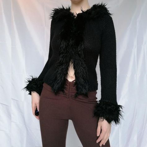 Paige Matthews, Fur Trim Cardigan, Fashion 23, Black Knit Cardigan, Gothic Clothes, Diy Clothing, Cardigan Long, Future Fashion, Virtual Closet