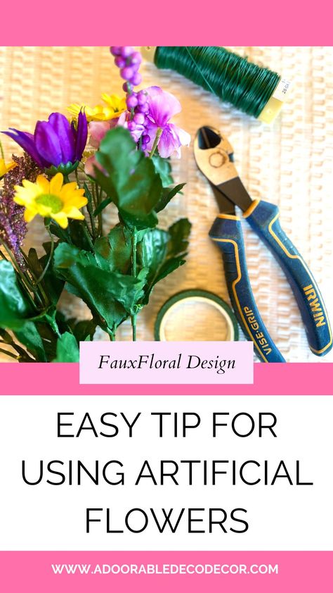 Discover a game-changing trick to make your faux floral arrangements look vibrant and lifelike! Don't miss the full post with a step-by-step guide and video tutorial for a hands-on demonstration. Diy Faux Floral Arrangements, How To Arrange Artificial Flowers, Faux Floral Arrangements Diy, Flower Arrangements Diy Artificial, Easy Flower Arrangements Diy, Faux Outdoor Plants, Wreath Making Tutorials, Fake Flower Arrangements, Greenery Arrangements