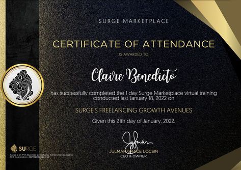 Surge's Freelancing Growth Avenues for Freelancers Attendance Certificate, Graphic Design Video, Certificate Of Completion, Design Video, Social Media Services, My Career, Marketing Manager, Business Branding, Virtual Assistant