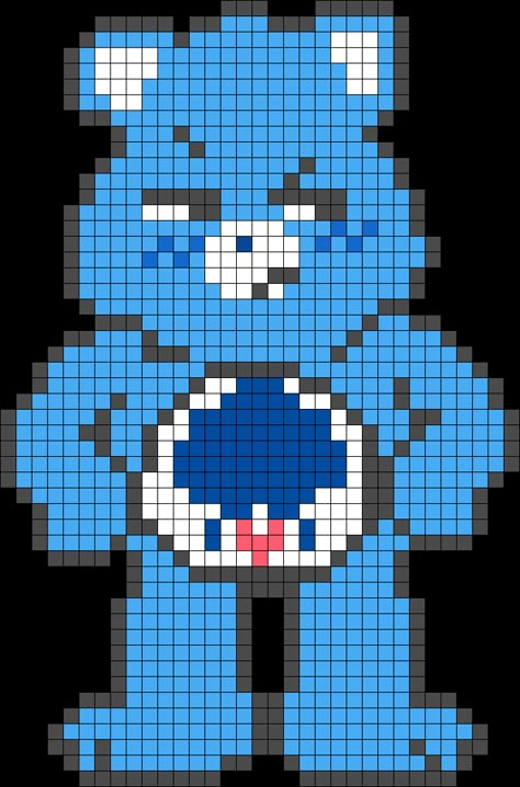 Grumpy Bear Perler Bead Pattern | Bead Sprites | Characters Fuse Bead Patterns Pixel Art Pattern Care Bears, Perler Bead Ideas Anime, Perler Bead Patterns Care Bears, Carebear Perler Bead Patterns, Care Bear Perler Beads Pattern, Carebear Perler, Care Bear Cross Stitch, Care Bear Perler Beads, Perler Bead Anime