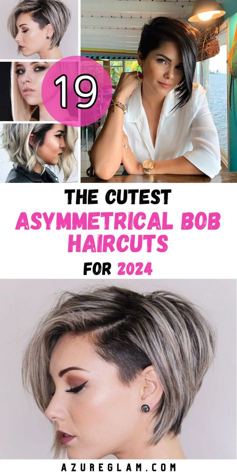 Embrace the bold and asymmetrical in 2024 with Asymmetrical Bob Haircuts. Discover 19 unique ideas that promise to elevate your style game. Whether you have a round face, fine hair, or simply prefer short and medium lengths, there's an asymmetrical bob for you. Dive into the allure of stacked bobs and those complemented by bangs. It's time to make a statement with your asymmetrical bob haircut. Asymmetrical Bob Thick Hair, Mid Length Asymmetrical Hair, Two Tier Inverted Bob, Partial Shaved Hair Women Short Haircuts, Funky Bob Hairstyles New Looks, Short Angled Haircut, Stacked Inverted Bob Haircuts Short, Edgy Short Bob Haircuts, Bariatric Haircuts