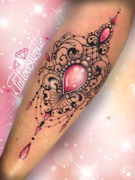 Lace And Jewel Tattoo, Lace Jewel Tattoo, Lace And Jewel Tattoos For Women, Gem Tattoos For Women, Jewel Tattoo Gem, Jewel Tattoos For Women, Jewel Tattoos, Lace Flower Tattoos, Jewels Tattoo