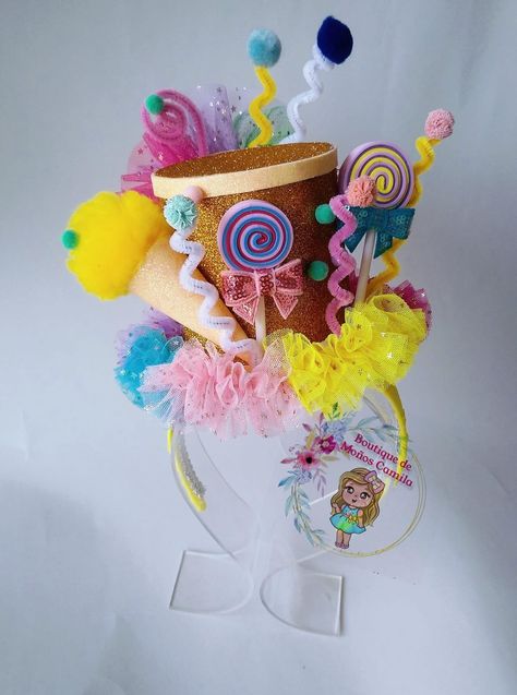 Candy Hat Ideas, Candy Hat Diy, Candyland Hat, Candy Headpiece, Candy Crown, Candy Costumes, Halloween Clay, Headpiece Diy, Hat Day