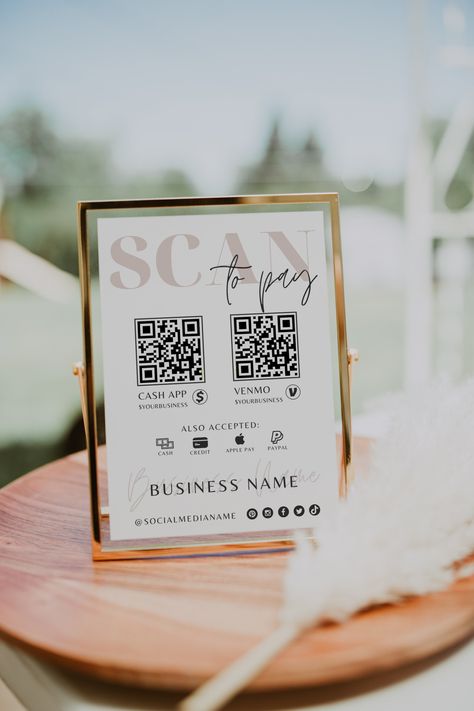 Payment Method Sign Ideas, Vendor Payment Sign, Payment Method Design, Diy Qr Code Sign, Diy Business Sign, Small Business Studio, Scan To Pay Template, Scan To Pay Sign, Payment Sign