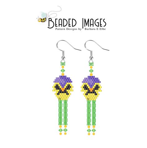 Beaded Earring, Pansies Flowers, Beaded Earrings Patterns, Beaded Jewelry Patterns, Beaded Trim, Earring Patterns, Brick Stitch, Christmas Candles, Jewelry Patterns