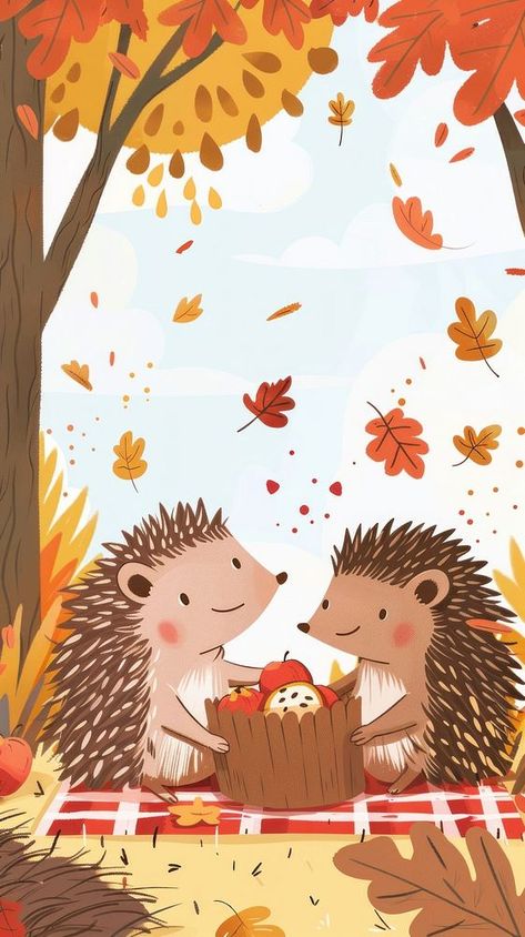 Laughing hedgehogs having a picnic animal mammal person. | free image by rawpixel.com / Hein Hedgehog Animal, Hedgehog Illustration, Autumn Animals, Pumpkin Wallpaper, Wallpapers For Mobile Phones, Baby Bird, Download Free Images, Fall Wallpaper, Mobile Wallpaper