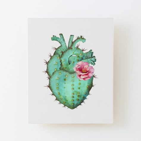 Get my art printed on awesome products. Support me at Redbubble #RBandME: https://www.redbubble.com/i/wood-print/Human-heart-shaped-cactus-succulent-plant-with-pink-flower-watercolor-technique-by-Collagedream/67531478.EZ4MB?asc=u Heart Shaped Cactus, Plants With Pink Flowers, Succulents Illustration, Present For Dad, Flower Watercolor, Human Heart, Presents For Dad, Ceramics Ideas Pottery, Anatomy Art