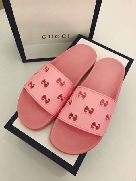 Pink GG Gucci sandals Gucci Aesthetic, 2nd Semester, Gucci Slides, Holiday Wishlist, Pink Slides, Gucci Sandals, Pink Monogram, Collage Wall, Aesthetic Pink