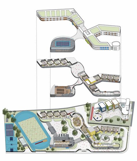 Gallery of Hangzhou Shengli Elementary School New City Campus and Kindergartens Affiliated / UAD - 31 School Design Architecture, Elementary School Design, Rehabilitation Center Architecture, Elementary School Architecture, School Layout, Site Development Plan, High School Plan, Plaza Design, School Building Design