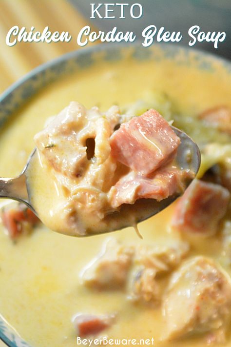 Low-Carb chicken cordon bleu soup combines shredded chicken with cream cheese, herbs and spices and broth to make this rich and creamy keto soup. Chicken Cordon Bleu Soup, Chicken With Cream Cheese, Cordon Bleu Soup, Keto Chicken Cordon Bleu, The Boiled Egg Diet, Egg Diet Plan, Boiled Egg Diet Plan, Boiled Egg Diet, Chicken Cordon