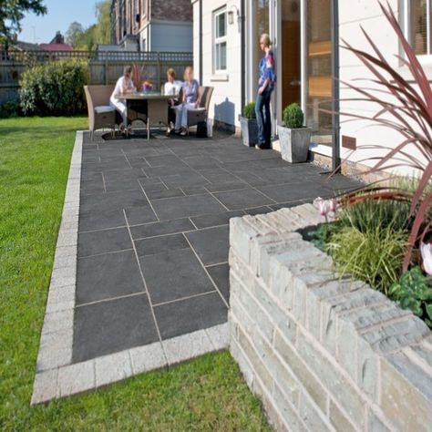 Kotah Black Indian Limestone Natural Calibrated Patio Paving Slabs Pack 600 X 900 - 16.5m2 22mm Paving Stone Patio, Limestone Patio, Garden Slabs, Patio Edging, Limestone Paving, Grey Patio, Concrete Patios, Patio Slabs, Patio Projects