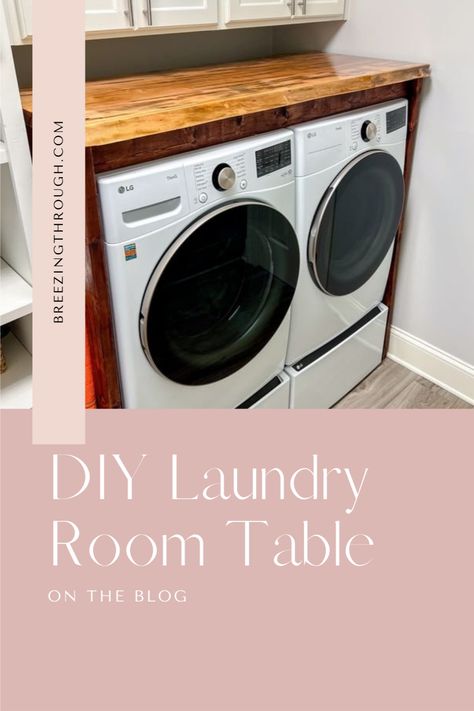 I found a beautiful piece of wormy maple wood at a local lumber yard and i knew it would make a perfect table for over my mom's washer and dryer. Read the blog to find how I did it! #woodworking #womenwhowoodwork #diy #laundryroom #laundry #womenwhodiy Folding Table On Top Of Washer And Dryer, Diy Laundry Room Table, Table Wood Diy, Laundry Room Table, Laundry Room Tables, Diy Laundry Room, Lumber Yard, Laundry Room Diy, Diy Laundry