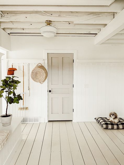 Mudroom Paint, Painted Wooden Floors, Painted Floorboards, Painted Wood Floors, Liz Marie, Liz Marie Blog, Painted Floor, Cottage Style Homes, Wooden Floors