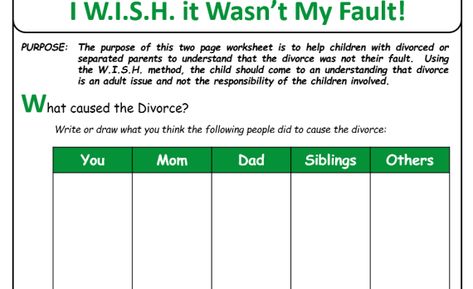 Parents' Divorce My Fault Divorce Art, H Worksheet, Children Of Divorce, Parents Divorce, Divorce Counseling, Marital Counseling, Understanding Emotions, Worksheet For Kids, Check Mark