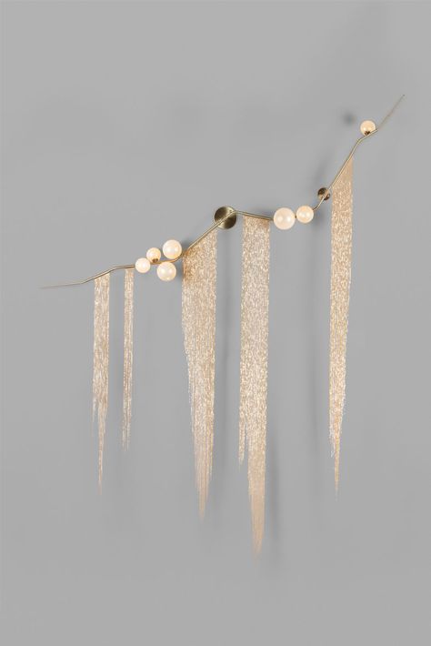 Cherry Bomb Fringe Sconcein brushed brass with white and gold globes Lindsay Adelman Lighting, Lindsay Adelman, Lindsey Adelman, Modernist Interior, Timeless Interior Design, Gold Globe, Milan Furniture, Unique Furniture Design, Gold Fringe