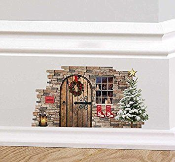 Cottage Door, Christmas Decorations Cheap, Living Room Background, Elf House, Wall Stickers Living Room, Wall Stickers Home, Christmas Fairy, Creative Wall, Wall Decor Stickers