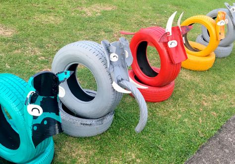 Tyre Ideas For Kids, Repurposed Tires, Tires Diy, Upcycle Tires, Plastic Bottle Crafts Recycled, Tires Ideas, Repurposed Tire, Tire Chairs, Painted Tires