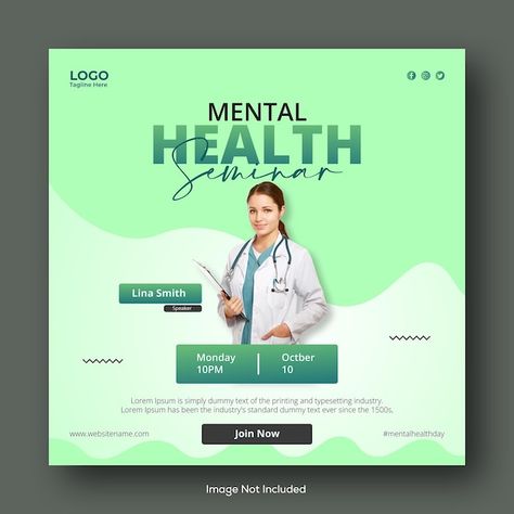 Mental health seminar social media post ... | Premium Vector #Freepik #vector #template #medical #doctor #health Medical Seminar Poster Design, Healthcare Social Media Posts, Doctor Social Media Post, Smart Ads, Medical Post, Health Social Media, Healthcare Ads, Surgical Robots, Medical Posters