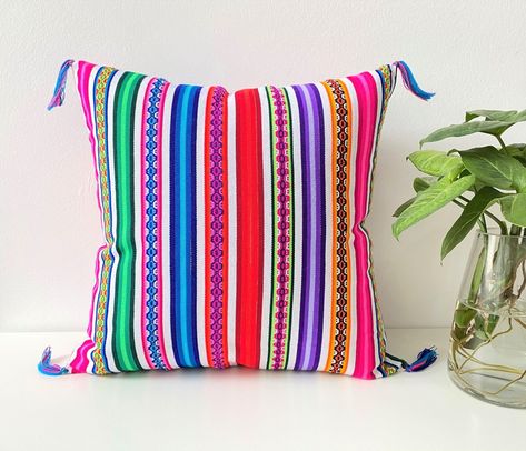 Peruvian Decor, Peruvian Pillow, Striped Bedroom, Llama Decor, Peruvian Art, Yellow Throw Pillows, Colorful Throw Pillows, Color Palette Bright, Yellow Pillows