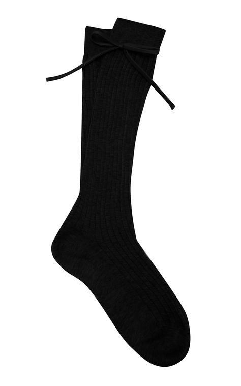 Bow-Detailed Rib-Knit Knee Socks by Prada | Moda Operandi Prada Socks, Cotton Silk Dress, Socks Collection, Prada Collection, Kpop Clothes, Prada Fashion, Cashmere Socks, Prada Accessories, Printed Cotton Dress