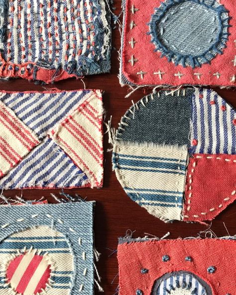 Little older patches gathered together. Still awaiting their destiny! #intuitivestitching #patches #vintagetextiles #textiles… | Instagram Patchwork Collage, Jeans Patches, Boro Stitching, Hand Sewing Projects, Scrap Fabric Projects, Fabric Postcards, Sashiko Embroidery, Fabric Collage, Fabric Journals