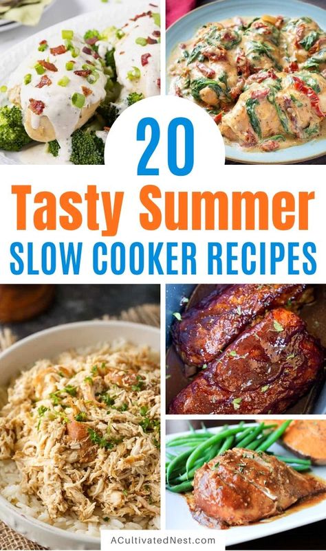 20 Delicious Summer Slow Cooker Recipes- All of these summer slow cooker recipes are so delicious, and can be made without heating up your house! They're all wonderful summer dinner options! | chicken recipes, dinner ideas, #recipes #slowCooker #crockPot #dinner #ACultivatedNest Summer Slow Cooker, Summer Slow Cooker Recipes, Summer Crockpot Recipes, Slow Cooker Lasagna, Cheap Meal, Easy Summer Dinners, Slow Cooker Bbq, Summer Foods, Crockpot Cooking