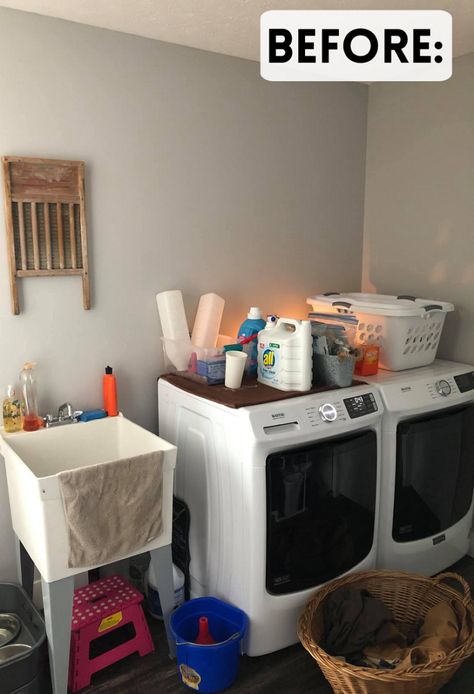 Modern Farmhouse Laundry Room Makeover Laundry Tub Makeover, Tub Makeover, Modern Farmhouse Laundry, Modern Farmhouse Laundry Room, Farmhouse Makeover, Farmhouse Laundry, Laundry Tubs, Farmhouse Laundry Room, Wash Tubs